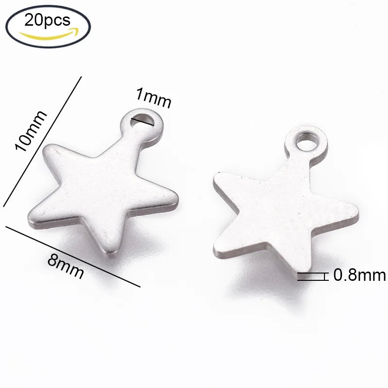 5~20Pcs 304 Stainless Steel Charms for DIY Jewelry Making  (Butterfly Heart Flower Key Moon Musical Note Ring Flat Round Star)