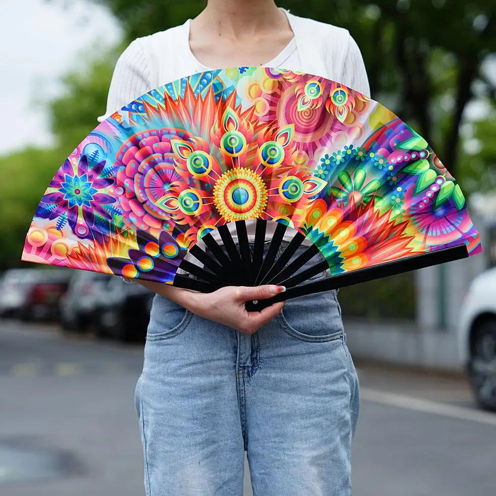 Gradient Colorful Reflective Foldable Fan Magic Soft 33cm Large Cloth Dance Photography Kung Fu Fan Props Disco Fan Festival Fan