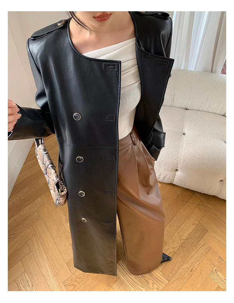 Lautaro Spring Autumn Loose Casual Soft Black Burgundy Pu Leather Wide Leg Pants for Women High Waist Korean Style Fashion 2023