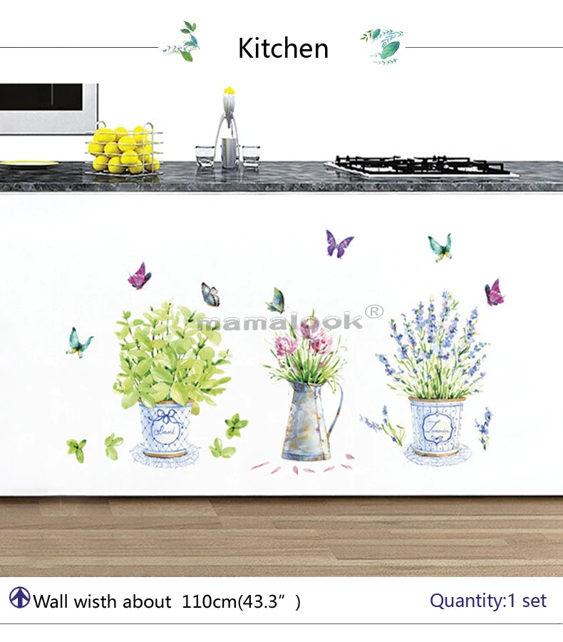 Wall Stickers DIY Butterfly Potted Flower Pot Wallpaper Sticker For Wall Waterproof  Home Decoration  Wall Art Self-adhesive