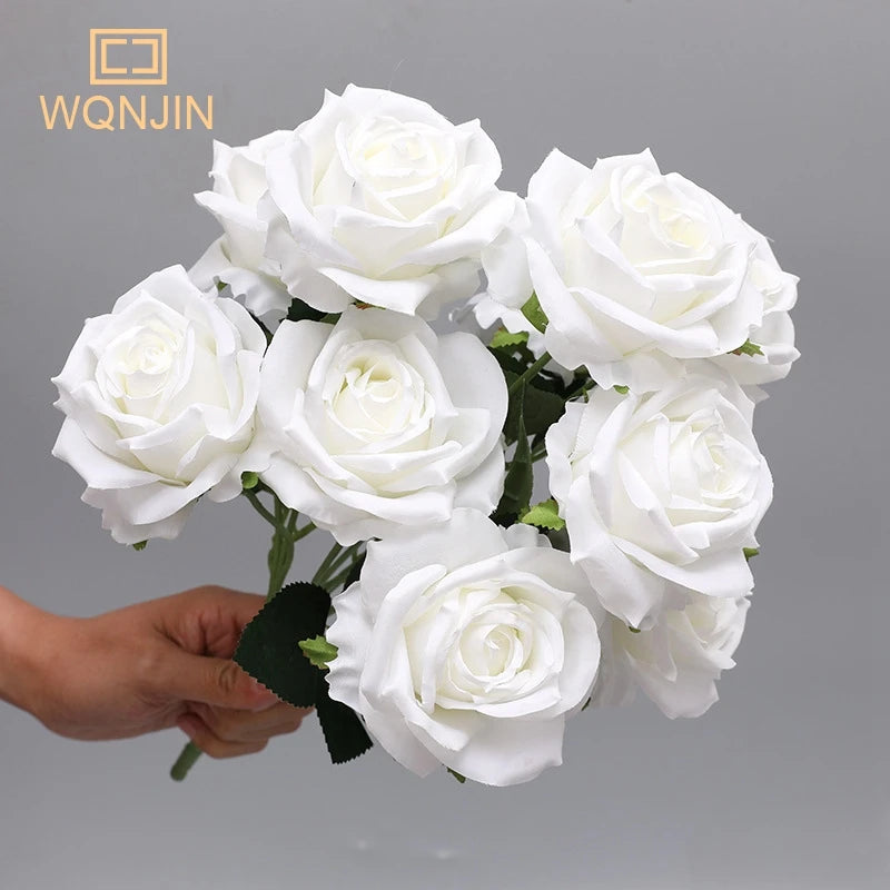 WQNJIN Red Yellow Simulation Rose Bouquet Wedding Flowers 10 Heads Fake Roses Artificial Flower Silk Flowers Home Decoration