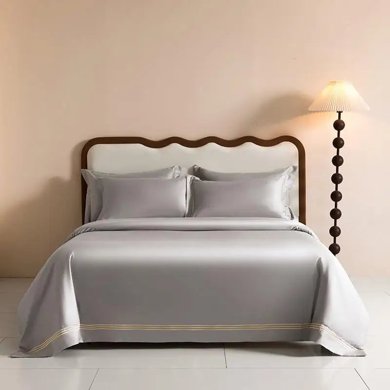 1000TC Egyptian Cotton White Duvet Cover Set with Silver Embroidery Border(1Duvet Cover+2Pillow Shams)Soft Breathable