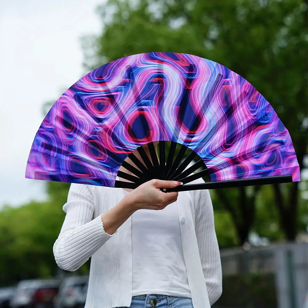 Gradient Colorful Reflective Foldable Fan Magic Soft 33cm Large Cloth Dance Photography Kung Fu Fan Props Disco Fan Festival Fan