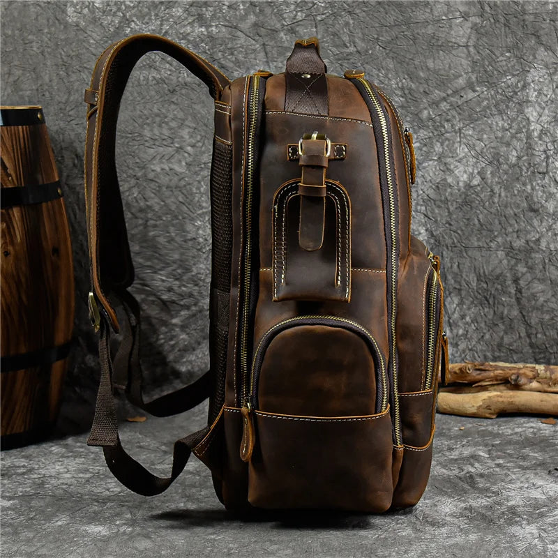 Vintage Men's Crazy Horse Leather Backpack genuine leather Retro Rucksack Large Classic Travel Backpack Big laptop computer bag