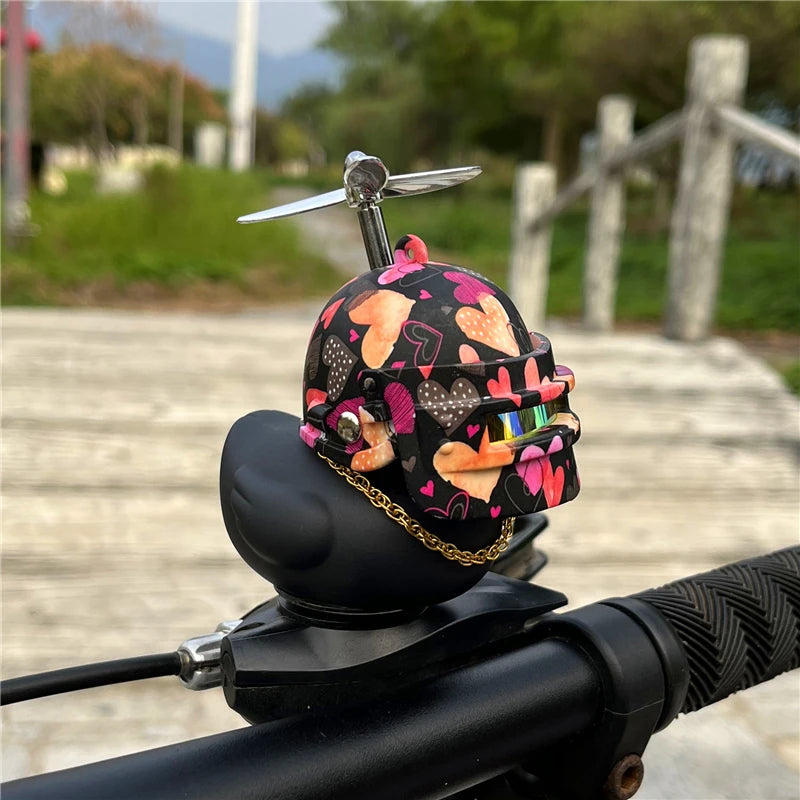 Car Ornaments Bicycle Horns Squeeze Black Duck with Straps Helmet, Silicone Elasticity Belt Bike Bell for Kids Sport Outdoor