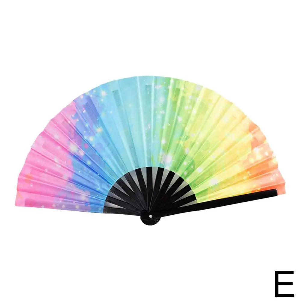 Gradient Colorful Reflective Foldable Fan Magic Soft 33cm Large Cloth Dance Photography Kung Fu Fan Props Disco Fan Festival Fan