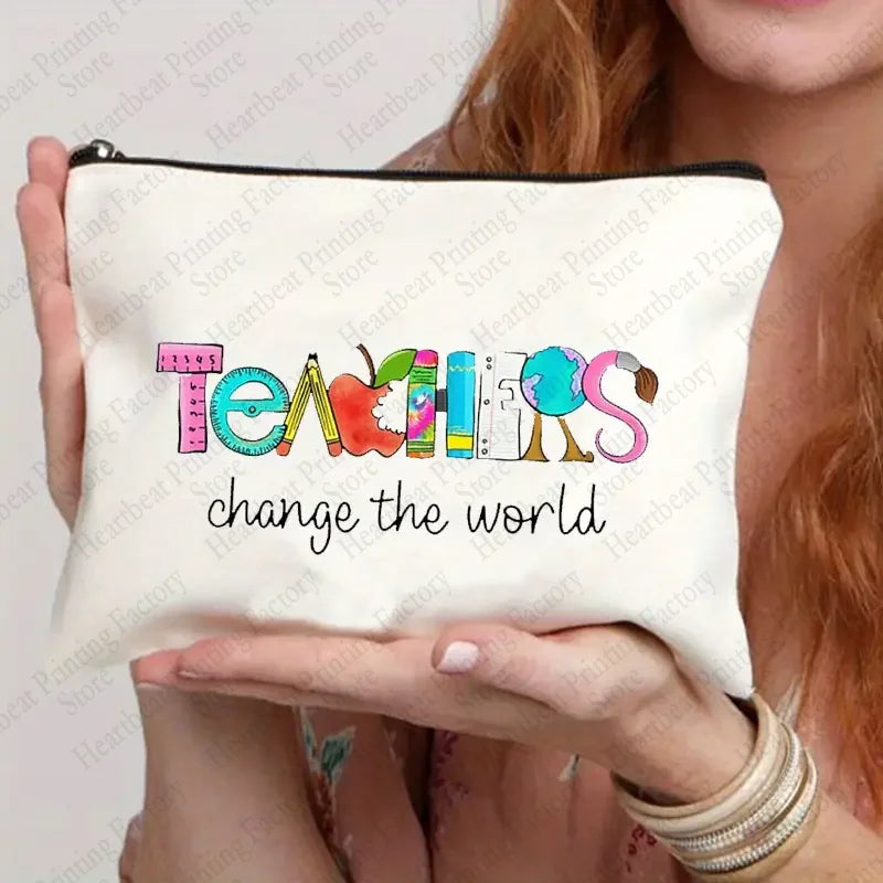 Teacher Change The World Print Cosmetics Bags Toiletry Bag Graduation Gift for Teachers Back To School Pencil Case for Teacher