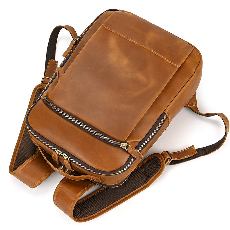 Vintage Men's Crazy Horse Leather Backpack genuine leather Retro Rucksack Large Classic Travel Backpack Big laptop computer bag