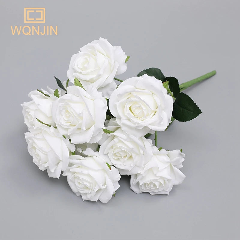 WQNJIN Red Yellow Simulation Rose Bouquet Wedding Flowers 10 Heads Fake Roses Artificial Flower Silk Flowers Home Decoration