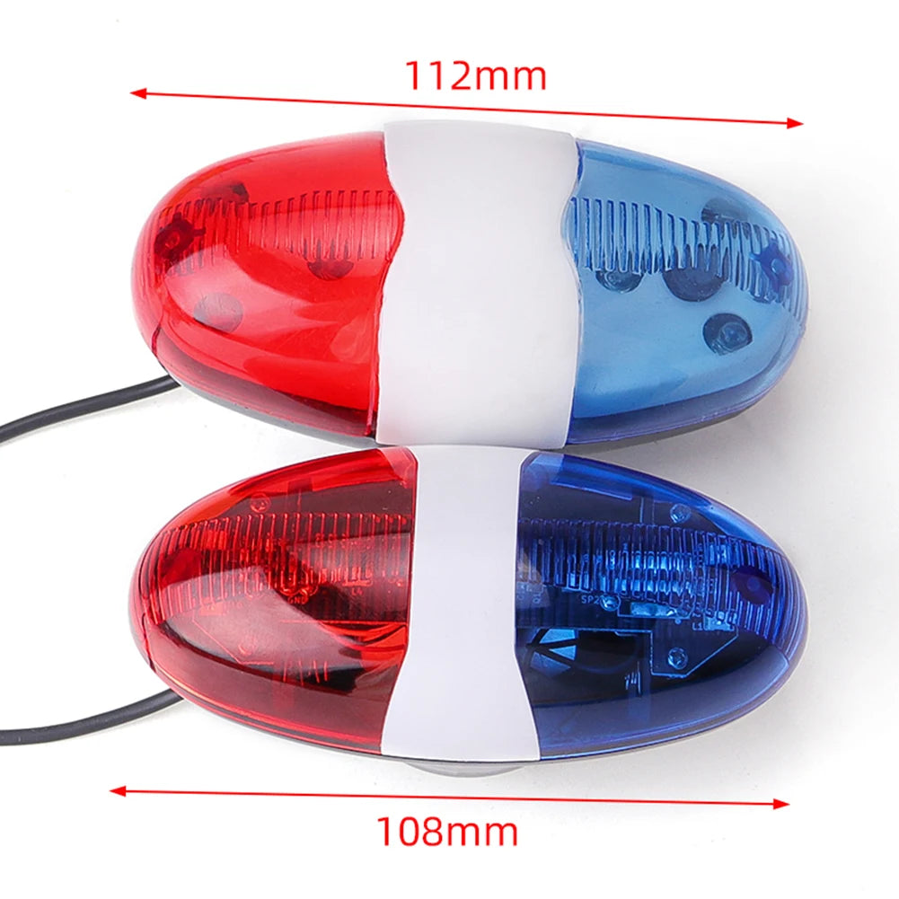 Bicycle Police Siren 4 Sounds Melody Bicycle Power Horn Siren Bell 6-LED Strobe Blue and Red Bicycle Safety Light for Kids Bike