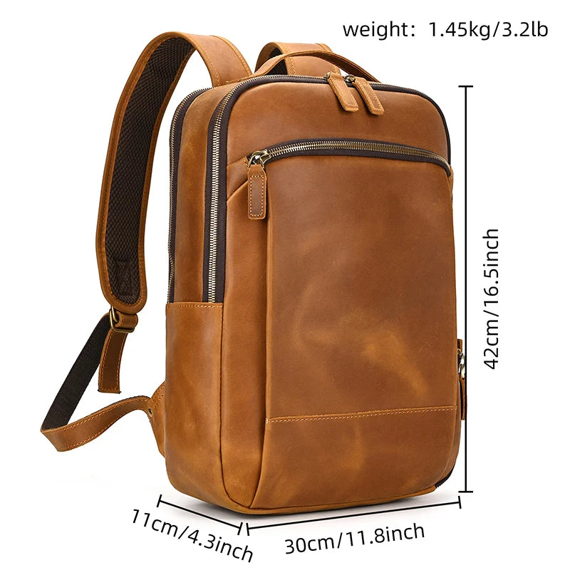 Vintage Men's Crazy Horse Leather Backpack genuine leather Retro Rucksack Large Classic Travel Backpack Big laptop computer bag