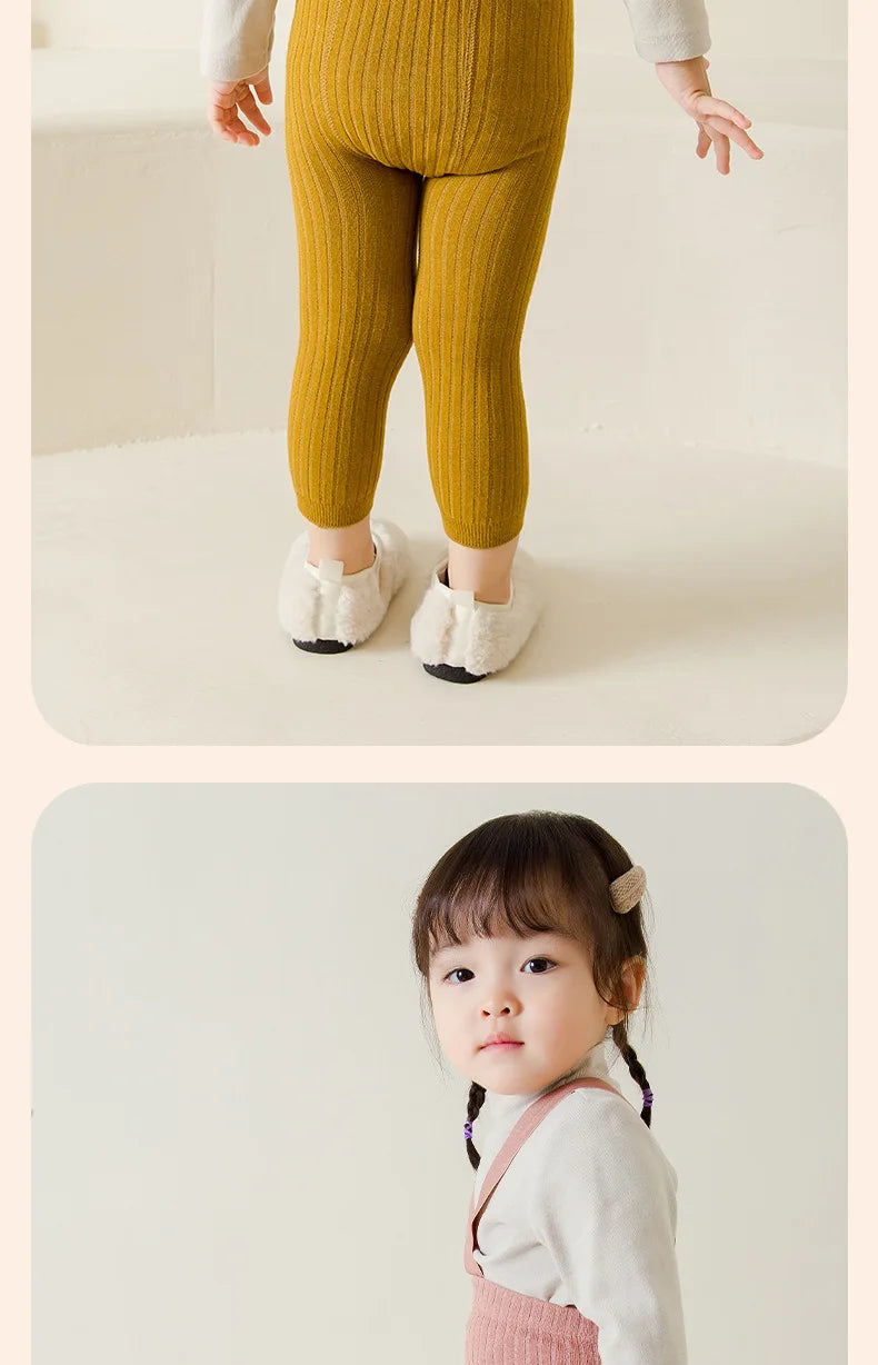 Infant And Foddler Ribbed Tight Pants Suspenders Jackets Knitted Tight Pants Pantyhose  Warm Socks 8 Colors