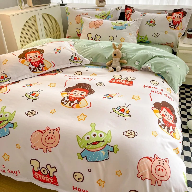 Disney Mickey Minnie Lotso Bedding Set Duvet Cover Bed Sheet Pillowcase Bedsheet Double Single King Queen Twin Size Home Textile