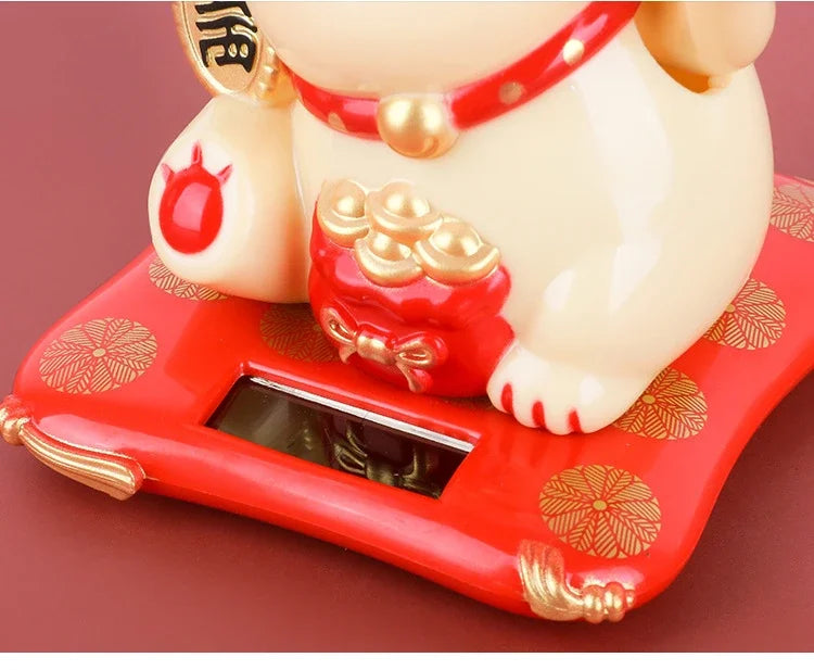 Solar Powered Maneki Neko Lucky Cat Welcoming Chinese Lucky Cat Waving Hand Beckoning Fortune Cat Figurines For Home Decor