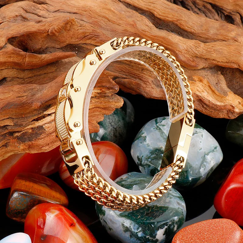 Fashionable and Trendy High-quality Stainless Steel Electroplated Gold Color Inlaid Zircon Men's Bracelet As A Gift To Friends