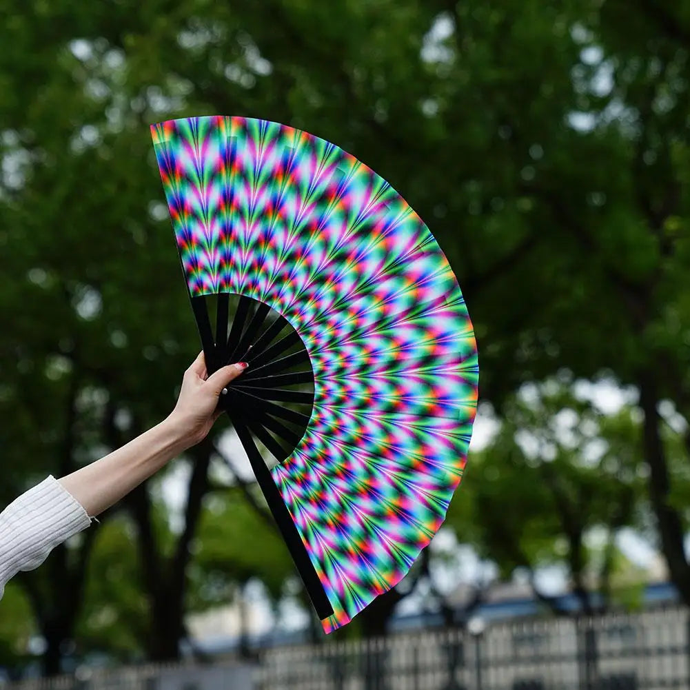 Gradient Colorful Reflective Foldable Fan Magic Soft 33cm Large Cloth Dance Photography Kung Fu Fan Props Disco Fan Festival Fan