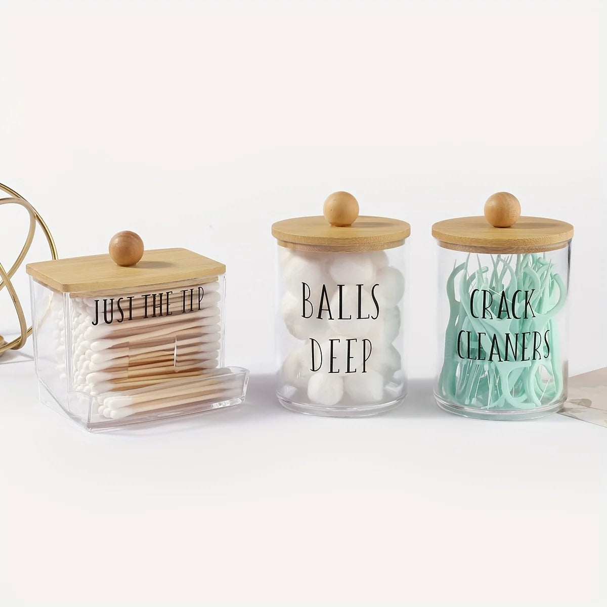 3pcs/set cotton swab Holder and Cotton Round Pad Dispenser with Bamboo Lid Clear Acrylic Containers for Cotton Swab/ball