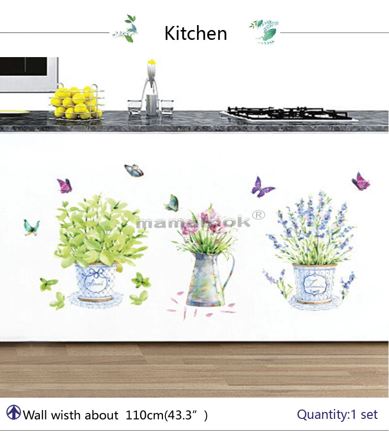 Wall Stickers DIY Butterfly Potted Flower Pot Wallpaper Sticker For Wall Waterproof  Home Decoration  Wall Art Self-adhesive