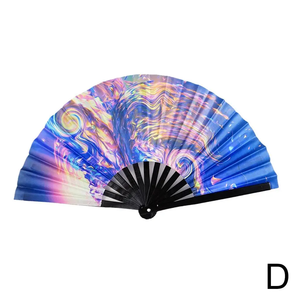 Gradient Colorful Reflective Foldable Fan Magic Soft 33cm Large Cloth Dance Photography Kung Fu Fan Props Disco Fan Festival Fan