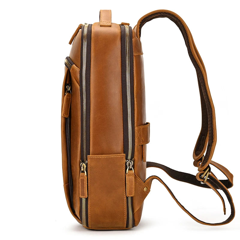 Vintage Men's Crazy Horse Leather Backpack genuine leather Retro Rucksack Large Classic Travel Backpack Big laptop computer bag