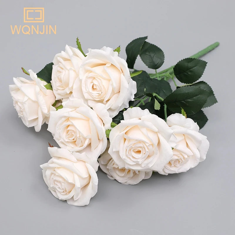 WQNJIN Red Yellow Simulation Rose Bouquet Wedding Flowers 10 Heads Fake Roses Artificial Flower Silk Flowers Home Decoration