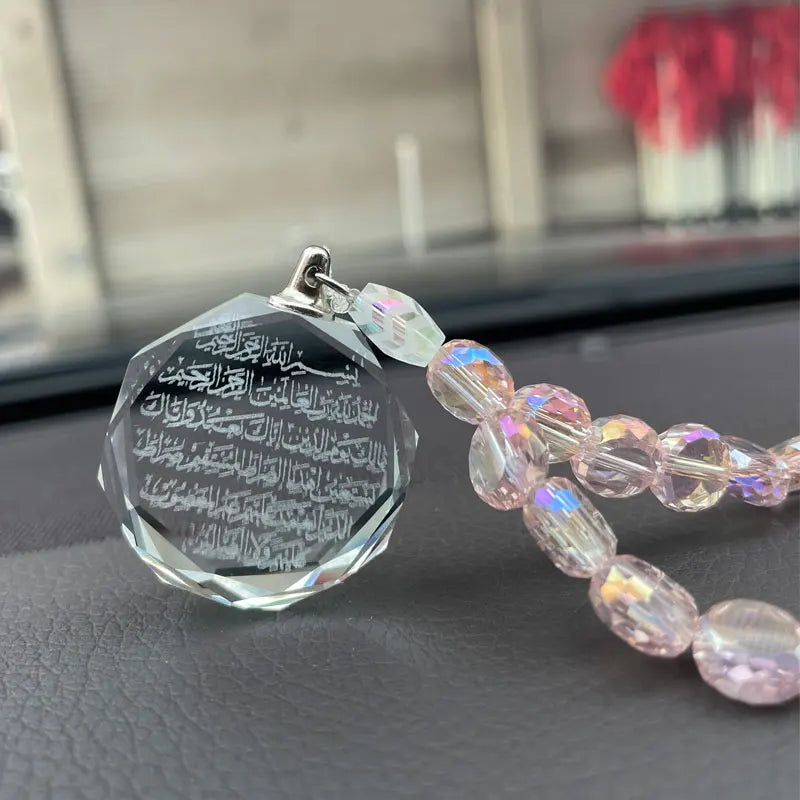 Islam crystal 33 pink beads tasbih quran fatiha crystal car pendant car hanging muslim gifts