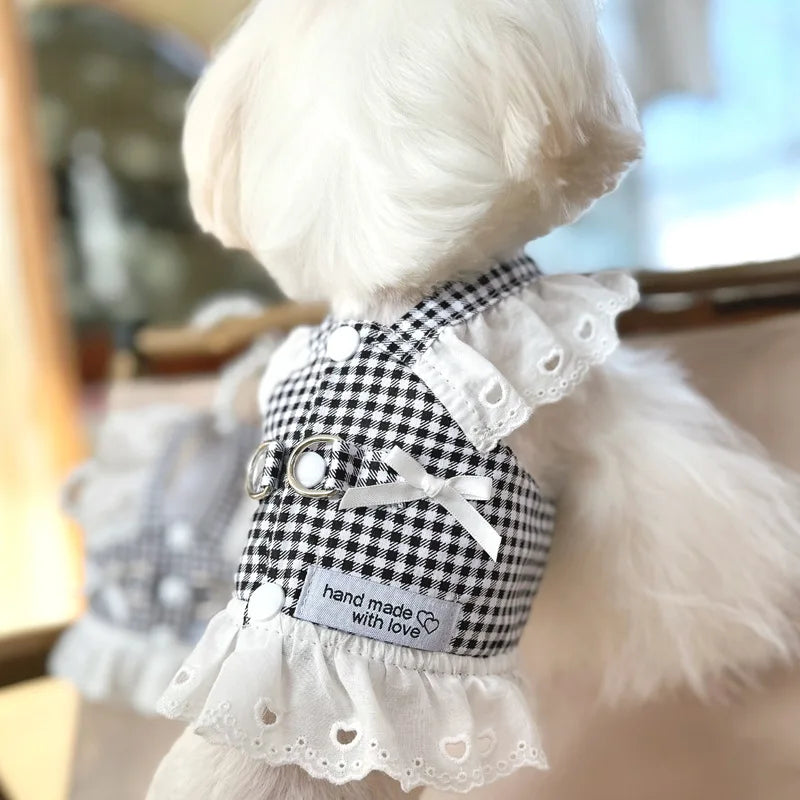 Lace Puppy Summer Clothes for Small Dogs Black Red Plaid Harness Vest Small Animal Pet Dog Chest Strap Outdoor Walking Apparel