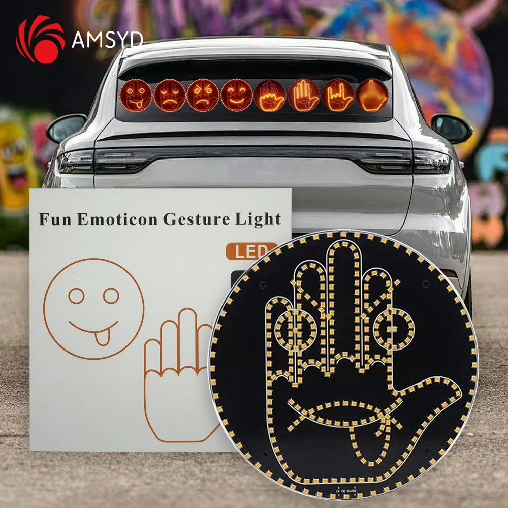 Car LED Funny Facial Expression Light With Remote Control Rear Window Multi-function Warning Reminder Lamp Exterior Accessories