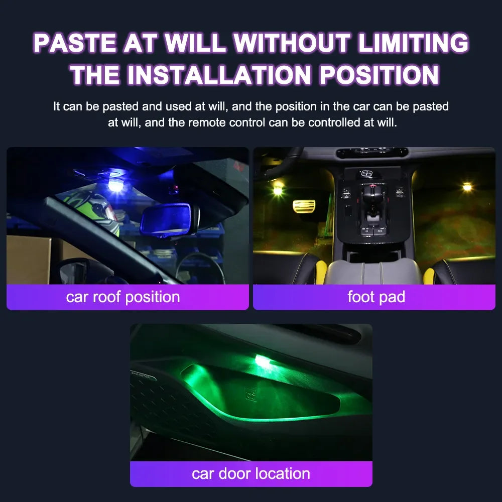 LED Wireless Adhesive LED Car Interior Environmental Light Remote Control Decoration Car Roof Foot Atmosphere Light Rolor Batter