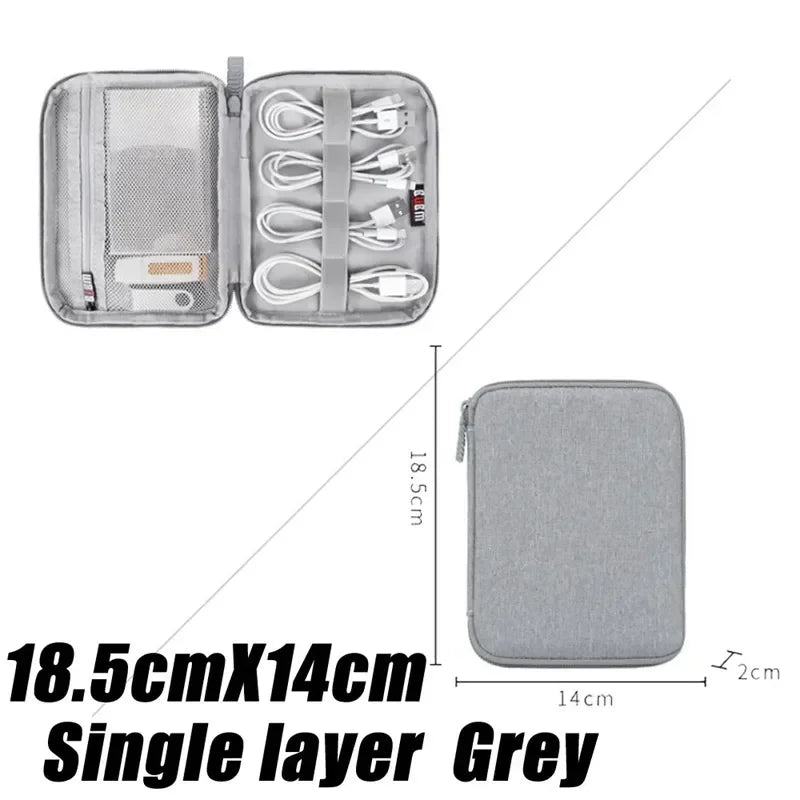 Gray Digital Storage Bag USB Data Cable Organizer Earphone Wire Bag Pen Power Bank Travel Kit Case Pouch Electronics Accessories