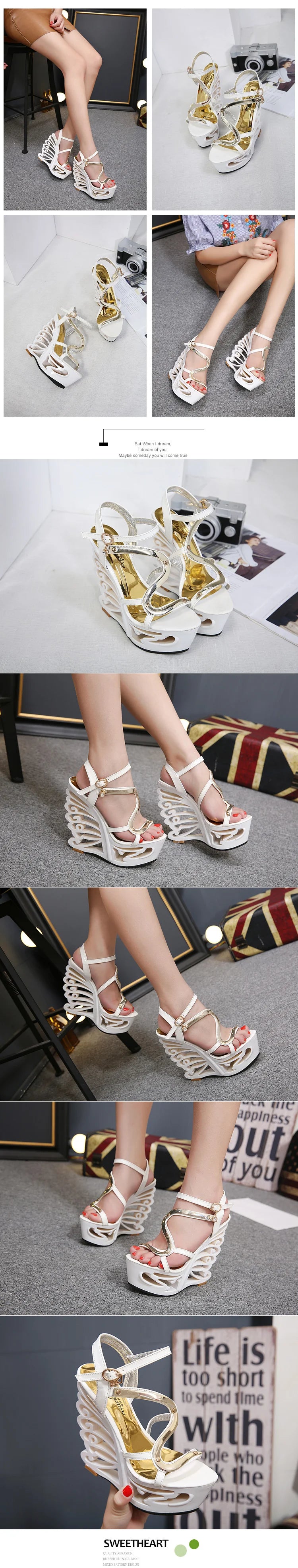 High Quality Buckle Strap Sexy Strange Style Heel Summer Women Shoes Retro Novelty Sandals 15cm High Heels Nightclub Shoes