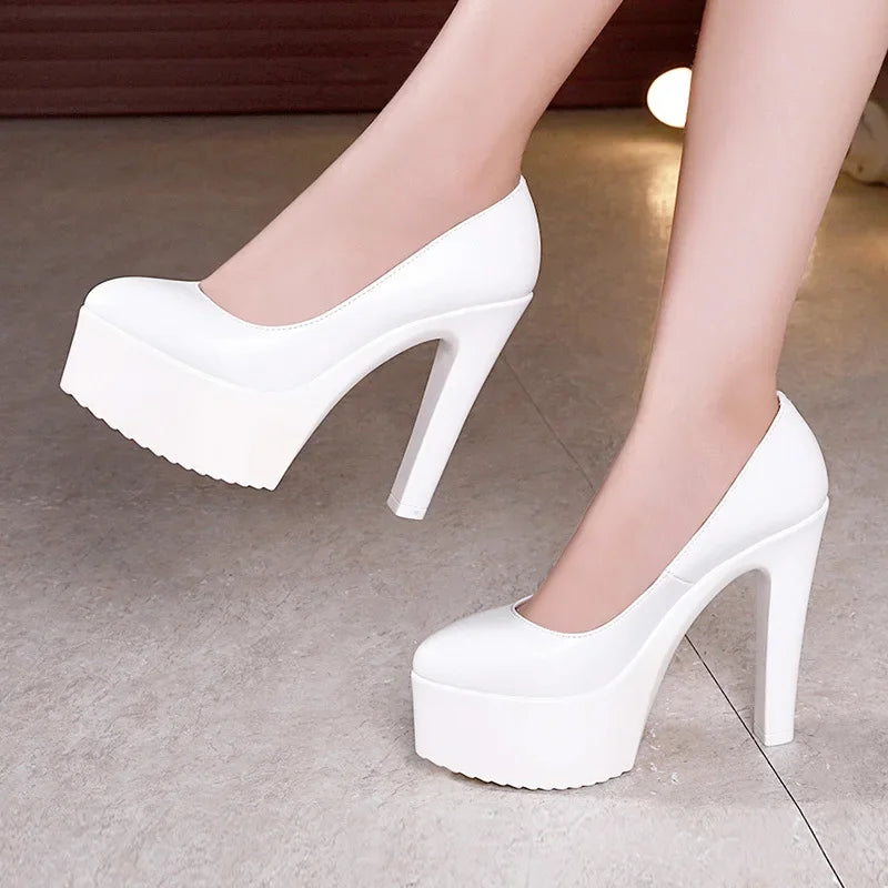 Plus Size 32 43 Platform Catwalk Shoes Women Wedding Shoes Bride 2024 Shallow High Heels Platform Pumps Elegant Dress Court Shoe