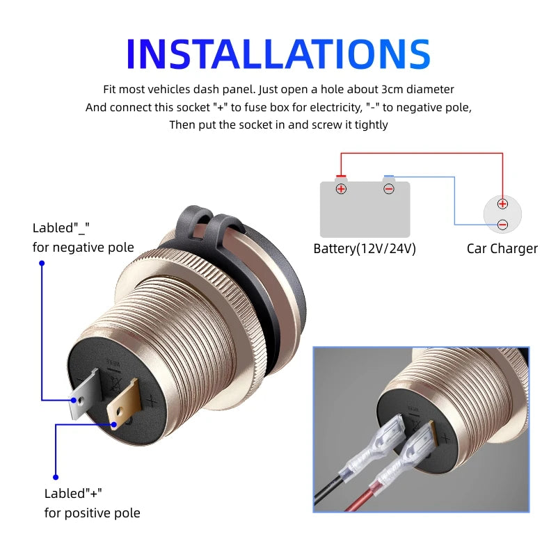 Type c Built-in usb car outlet 3.0 socket fast charging QC3.0 Aluminum Metal Car Socket Adapter for audi a1 a3 a4 a5 a6 a7 a8