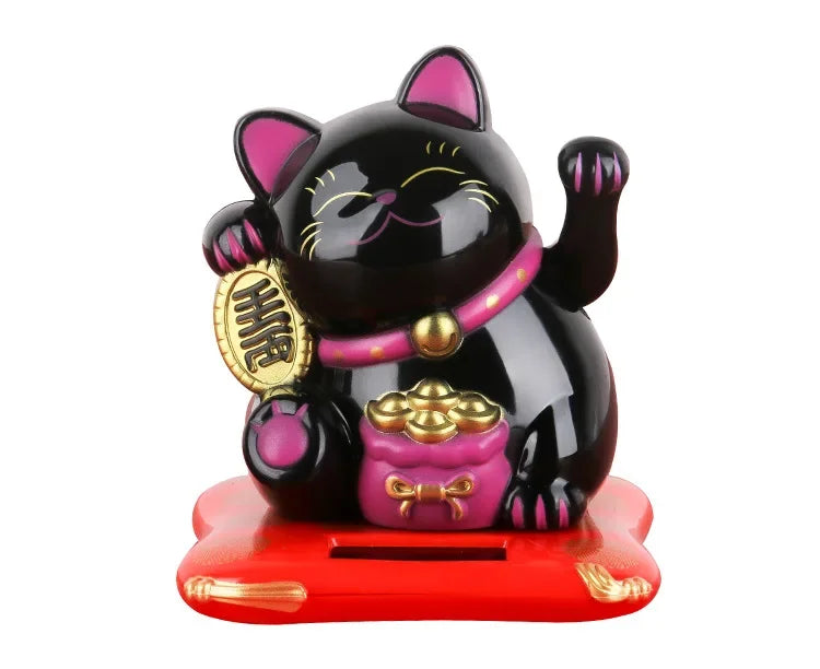 Solar Powered Maneki Neko Lucky Cat Welcoming Chinese Lucky Cat Waving Hand Beckoning Fortune Cat Figurines For Home Decor