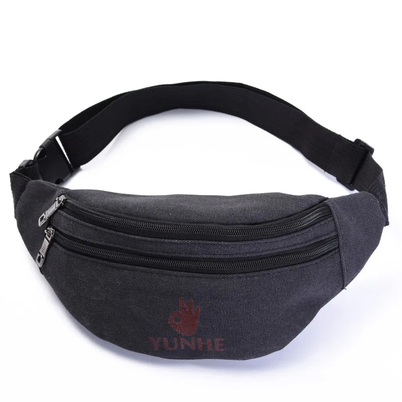 Male Casual Functional Waist Bag Fashional Canvas Purse Creative Ok Gestures Purse Waist Package for Man Canvas Hip Bag