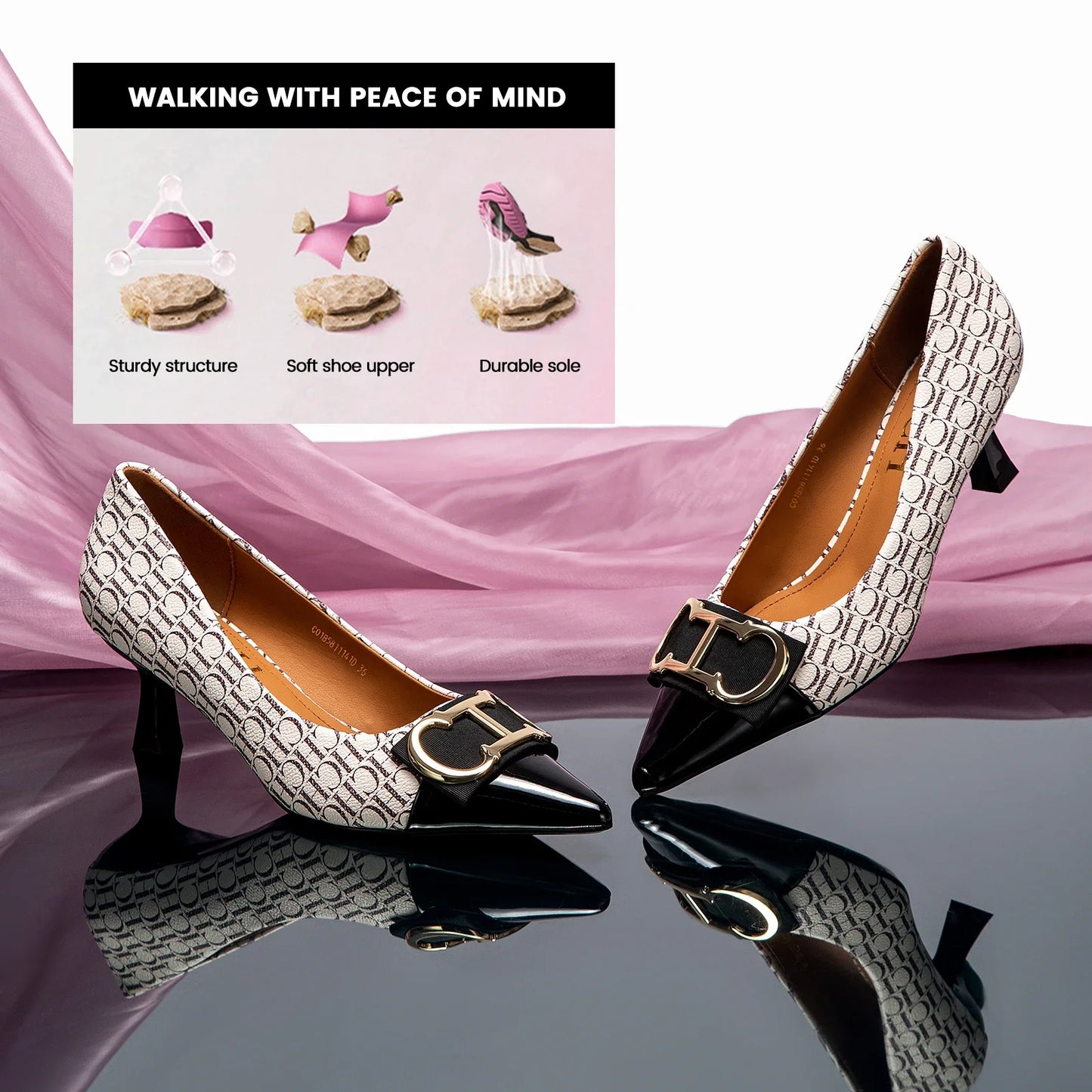 CH 2024 Fashion High Heels Women's Luxury Design Sandals Metallic Flower Square Toe Fine Heel Party Dress Shoes Brand High Heels