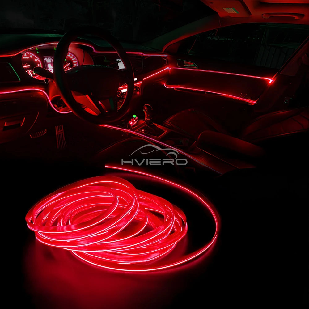 5M Universal Car Interior Lighting white LED Strip Decoration Garl and Wire Rope Tube Line Flexible Neon Lights with USB Drive