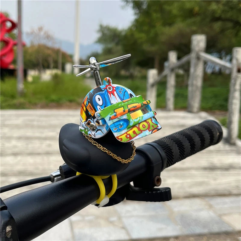 Car Ornaments Bicycle Horns Squeeze Black Duck with Straps Helmet, Silicone Elasticity Belt Bike Bell for Kids Sport Outdoor