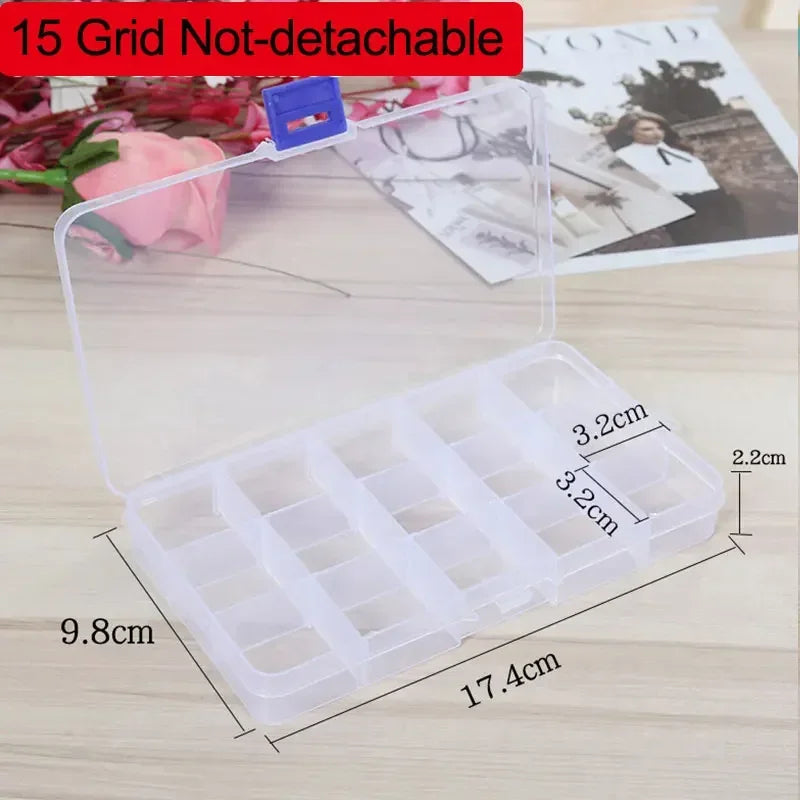 Transparent 10/15/24 Grid Storage Box Organizer Case Cajas Organizadora Storing Plastic Box Jewelry Beads Pill Screw Organizador