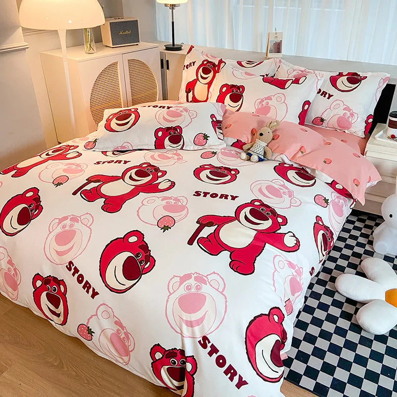 Disney Mickey Minnie Lotso Bedding Set Duvet Cover Bed Sheet Pillowcase Bedsheet Double Single King Queen Twin Size Home Textile