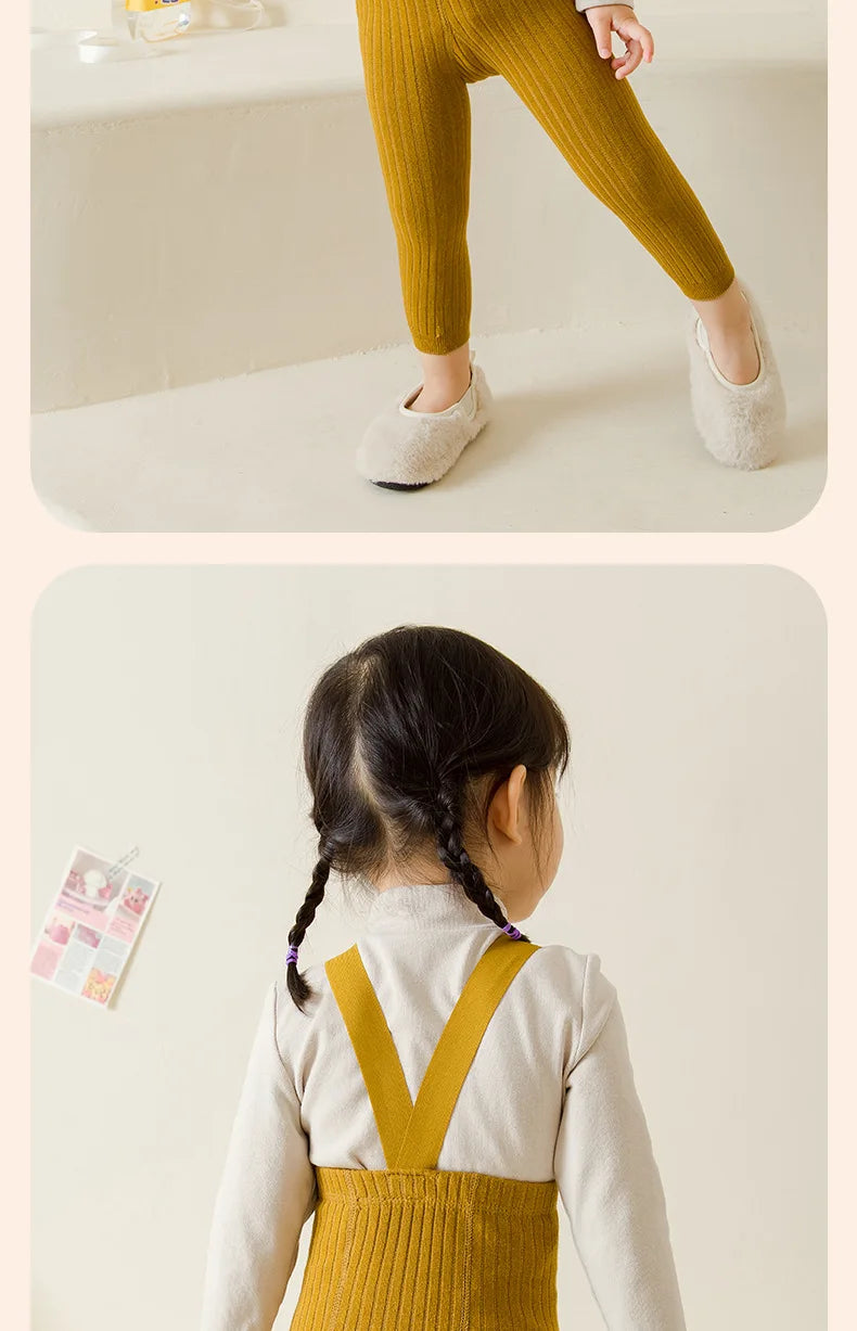 Infant And Foddler Ribbed Tight Pants Suspenders Jackets Knitted Tight Pants Pantyhose  Warm Socks 8 Colors