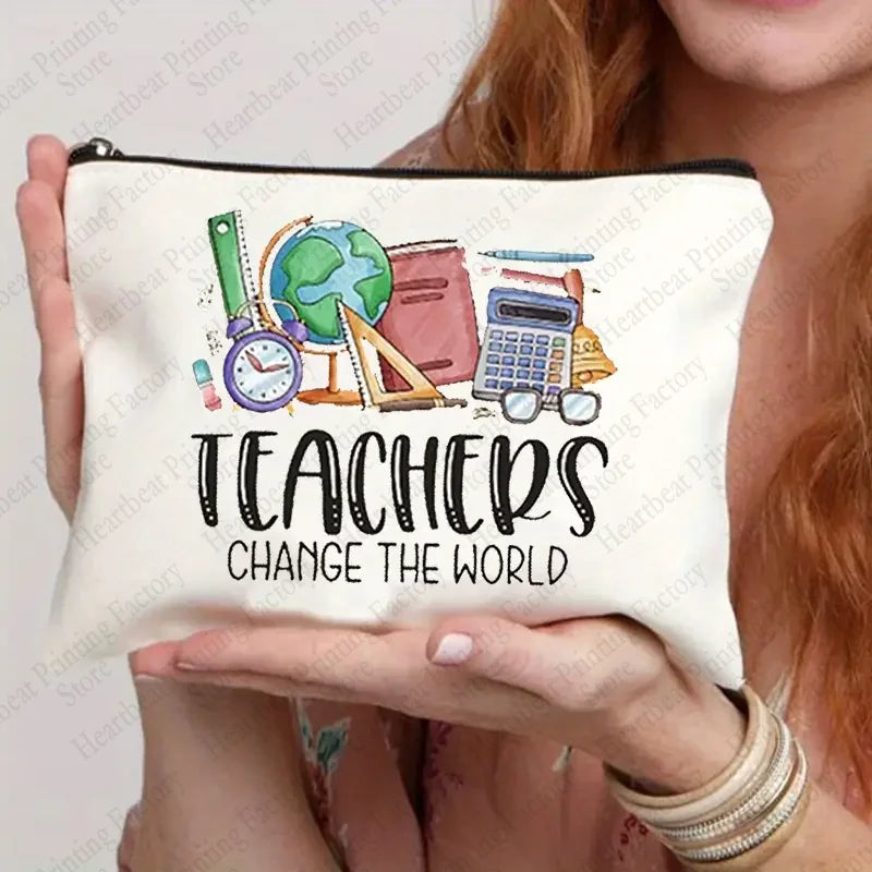 Teacher Change The World Print Cosmetics Bags Toiletry Bag Graduation Gift for Teachers Back To School Pencil Case for Teacher