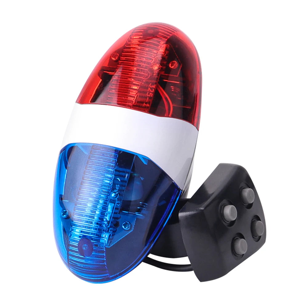 Bicycle Police Siren 4 Sounds Melody Bicycle Power Horn Siren Bell 6-LED Strobe Blue and Red Bicycle Safety Light for Kids Bike