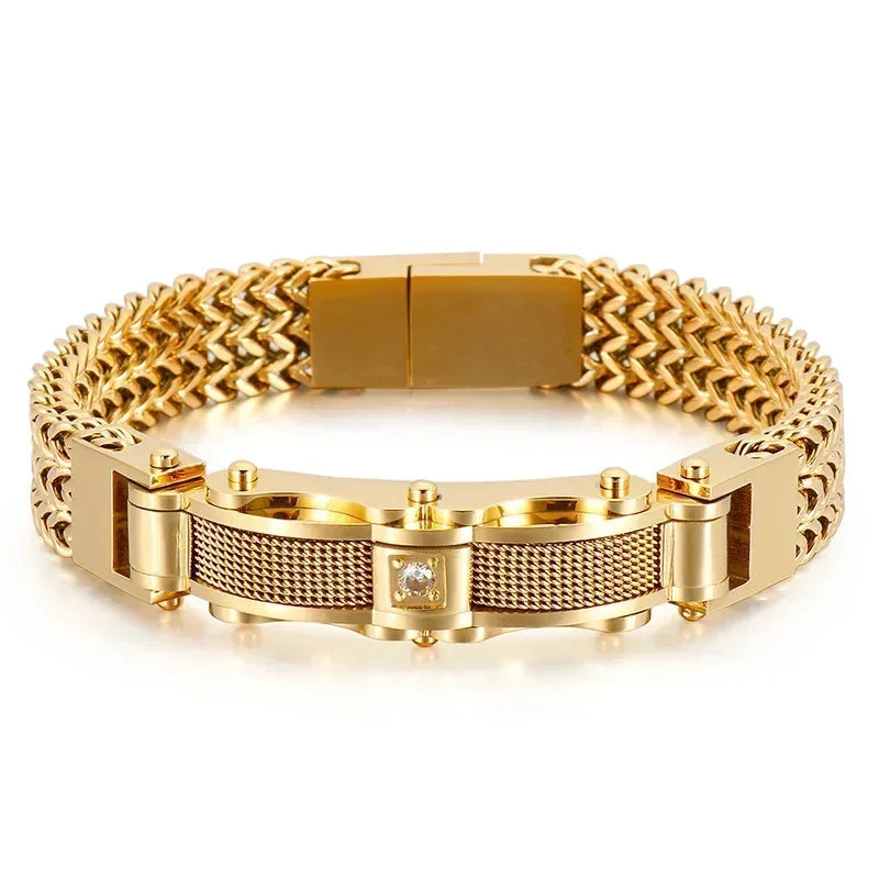 Fashionable and Trendy High-quality Stainless Steel Electroplated Gold Color Inlaid Zircon Men's Bracelet As A Gift To Friends