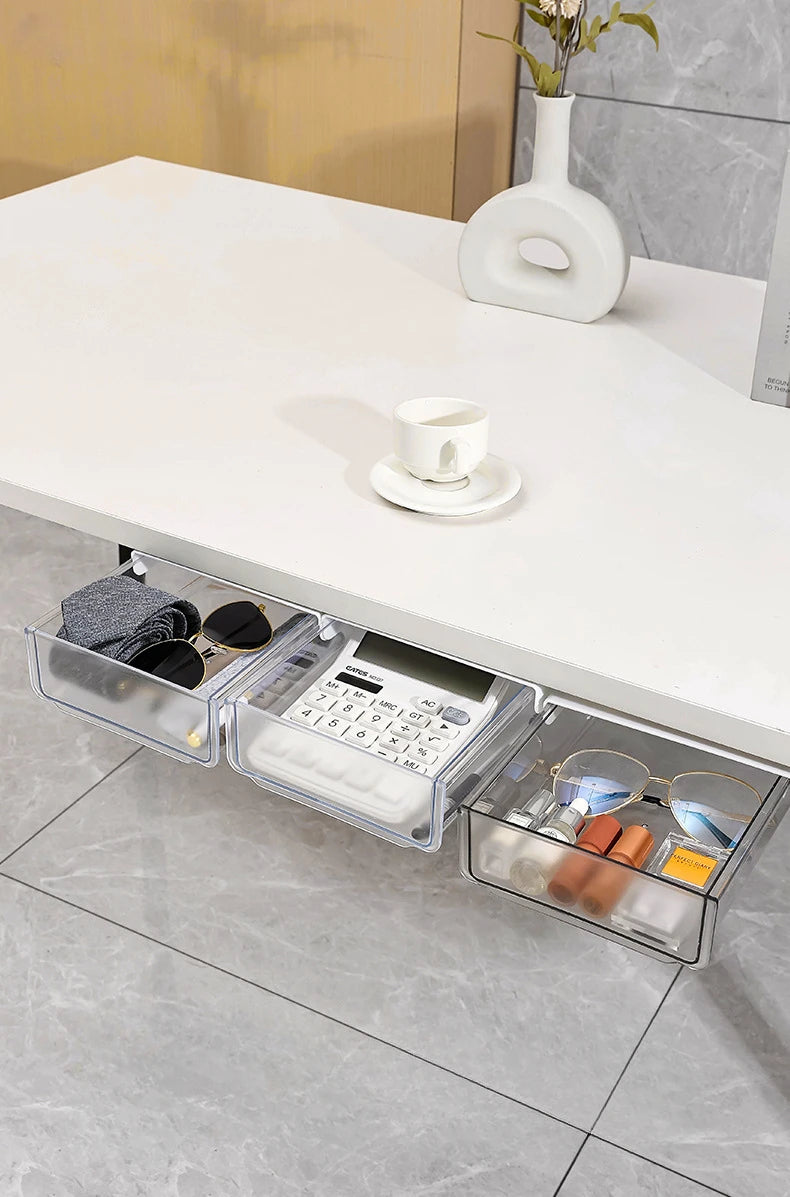 Undertable Drawer Storage Box Hidden Hanging Bedroom Dormitory Office Table Pasting Non Punching Table Bottom Sorting