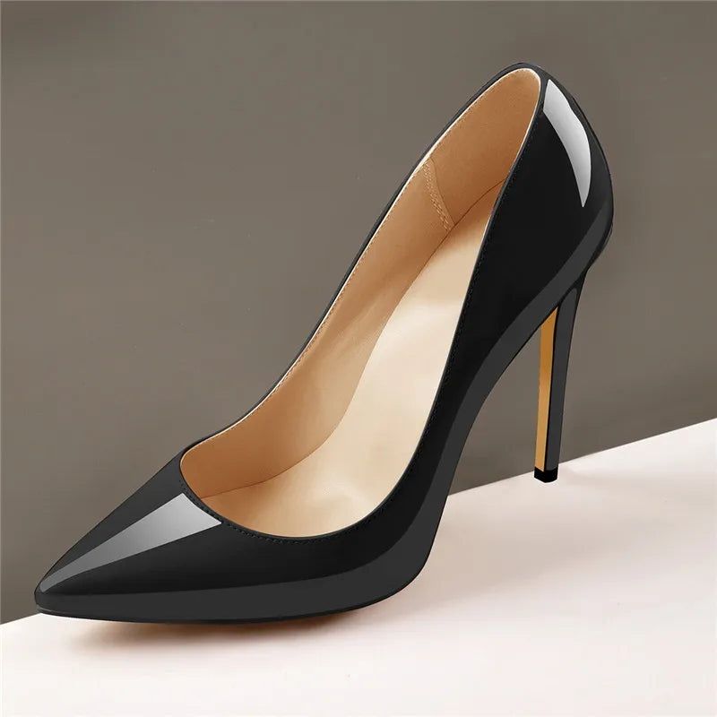 Onlymaker Genuine Leather Classic Pumps Pointed Toe Slip On Sexy Stilettos 4.7 Inch 12CM High Heels Shoes Plus Size US5~US15