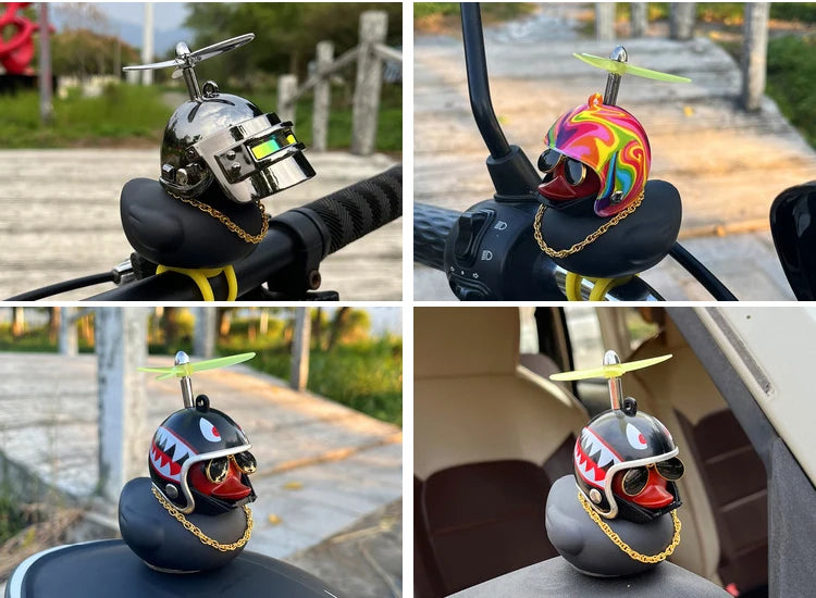 Car Ornaments Bicycle Horns Squeeze Black Duck with Straps Helmet, Silicone Elasticity Belt Bike Bell for Kids Sport Outdoor