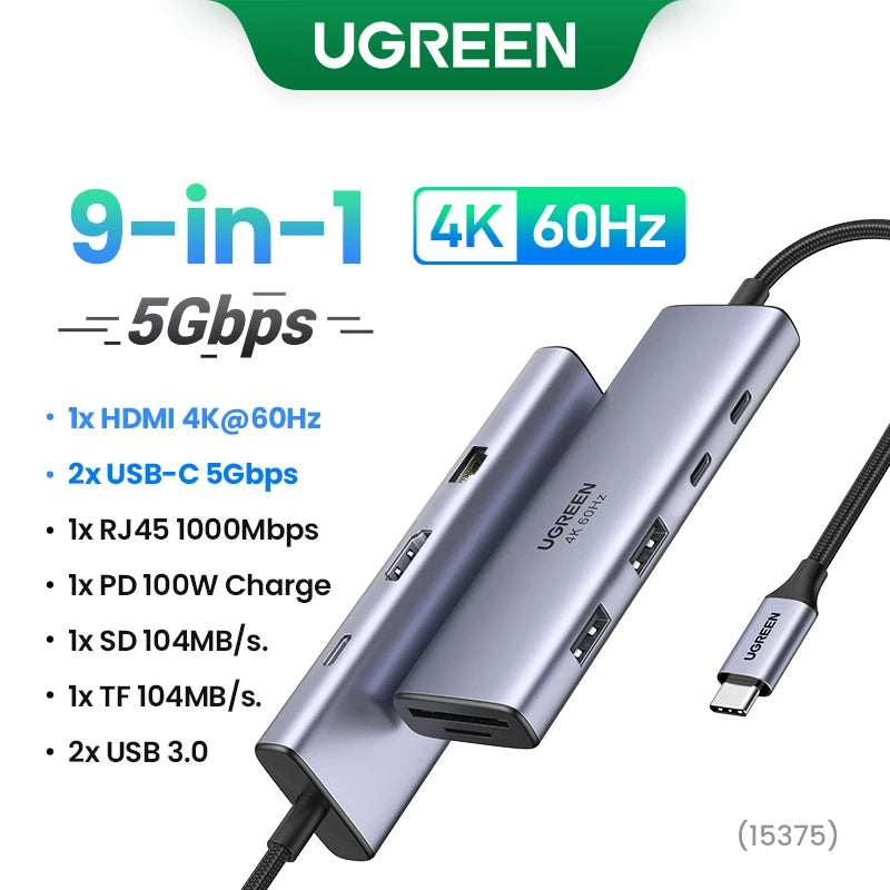 UGREEN USB Ethernet Adapter 1000/100Mbps USB3.0 HUB RJ45 Lan for Laptop PC Xiaomi Mi Box Macbook Windows USB-C HUB Network Card