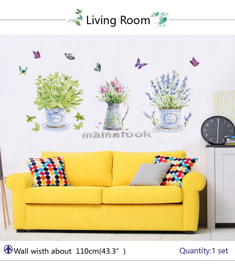 Wall Stickers DIY Butterfly Potted Flower Pot Wallpaper Sticker For Wall Waterproof  Home Decoration  Wall Art Self-adhesive