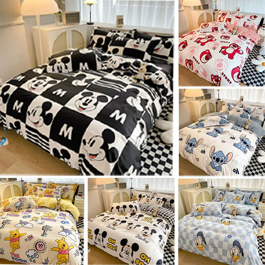 Disney Mickey Minnie Lotso Bedding Set Duvet Cover Bed Sheet Pillowcase Bedsheet Double Single King Queen Twin Size Home Textile